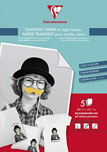 Clairefontaine 84308C Packung mit 5 Bögen Fototransferpapier (für Textilien, DIN A4) 1 Pack transparent