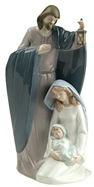 LLADRÓ Nao by Sammlerfigur aus Porzellan: Die Geburt Jesu - 24 cm hoch - Josef, Maria und Jesuskind