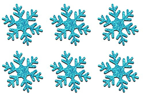 Crystal Rus Blau Glitzer-Schneeflocken zum Aufbügeln | 15 Stk. | 50 mm Schneeflocken Bügelbilder für Textilien | Aufnäher zum Aufbügeln