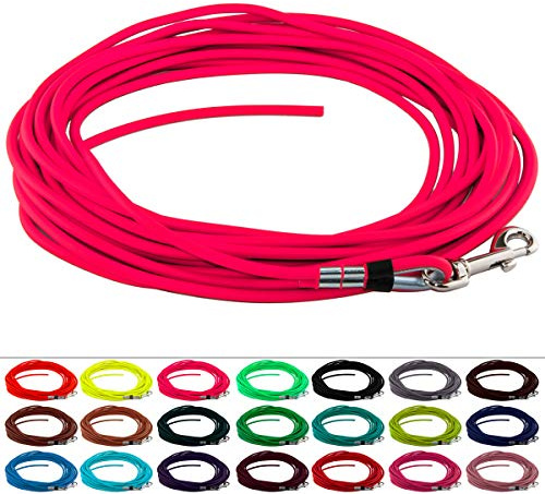 LENNIE Runde BioThane Schleppleine für Hunde von 15-25kg, Ø 6mm, 3m lang, ohne Handschlaufe, Neon-Pink