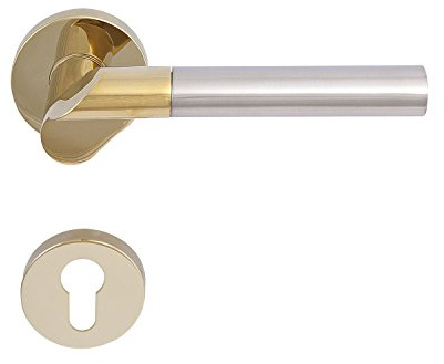 SOLIDO 1580-2220-2222 1580.16V.243.M Drückergarnitur SevilLochabstand mit Rosetten PZ (Profilzylinder), Messing PVD-Nickel matt