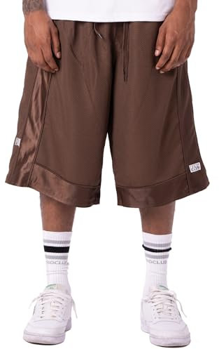 Pro Club Herren Basketball-Shorts aus schwerem Mesh, braun, X-Groß