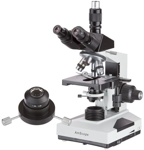 AmScope T490B-DKO Trinokulares Dunkles Feld Verbundmikroskop mit Ölkondensator, 40X-2000X, 12 x 9 x 16, Weiß