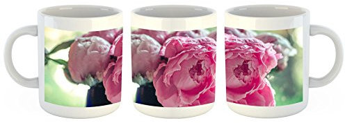 Unified Distribution Pinke Pfingstrosen - Tasse mit Motiv Bedruckt, 300ml C-Henkel. Tolles Geschenk für Büro, Küche, Geburtstag, Ihre Neue Lieblingstasse zum Frühstück
