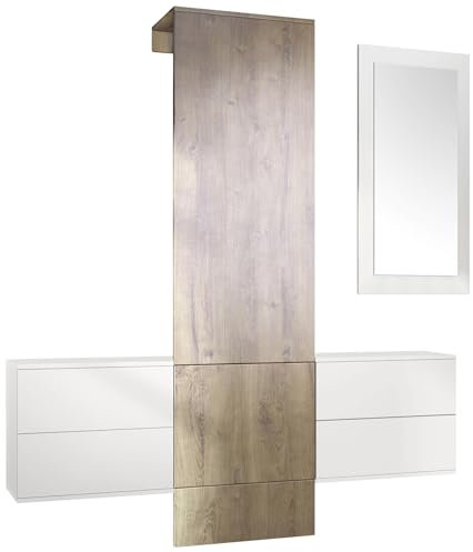 Vladon Garderobe Wandgarderobe Carlton Set 3, Made in Germany, Korpus in Weiß matt/Paneel in Eiche Ribbeck