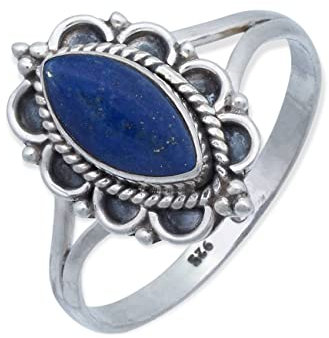mantraroma Ring 925 Silber Damen Lapis Lazuli Edelstein blau ausgefallen verspielt (MRG-152-06-(62))