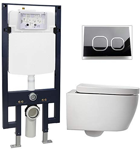 WC-Komplettpaket 23: WC NT2038 und Soft-Close Sitz mit Vorwandelement G3008 und Betätigungsplatte vorne, Betätigungsplatte:Modell schwarz Glas