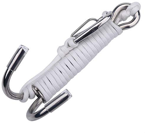 DEWIN Buceo Drift Hook, Doble Acero Inoxidable Reef Drift Hook con Línea para Buceo en Cuevas (Blanco)