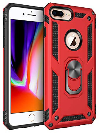BestST Handyhülle für iPhone 6 Plus/7 Plus/8 Plus + Displayschutz, Cover für iPhone 6 Plus/7 Plus/8 Plus hülle, 360 Grad Drehbar Ringhalter Handytasche Case Handy Hüllen,Rot