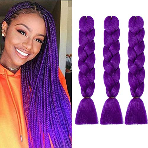 Treccine Extension Capelli Sintetici per Treccine Africane 3 Ciocche Trecce Jumbo Braiding Hair (Viola)