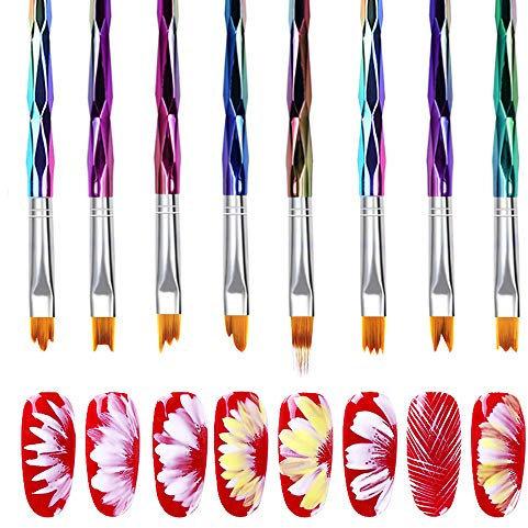 Mwoot 8-teilig Nagel Pinsel Set Gel Nail Art Pen Liner Nagellack Nageldesign Kit Nagel Kunst Bürste, Ombre Gradient Nail Art Brush