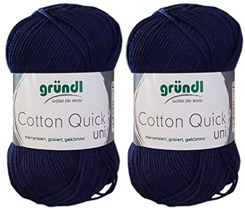 2x50 Gramm Gründl Cotton Quick 100% Baumwolle, Häkelgarn mercerisiert, gasiert, gekämmt inkl. Anleitung für ein Meerschwein (145 Marine)