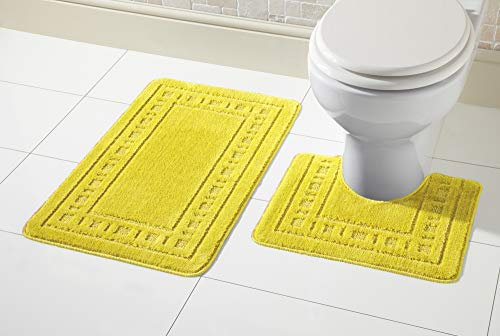 Olivia Rocco Miami 2 Piece Bath Mat & Pedestal Set, Non Slip Bathroom Set (Ochre)