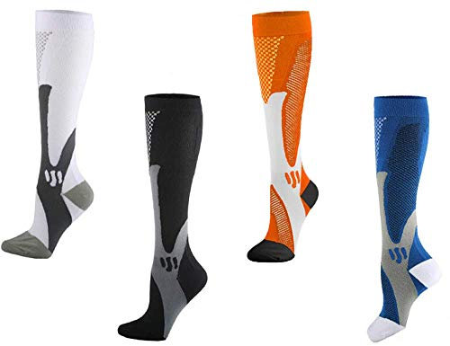 RNTCLAWCT Kompressionsstrümpfe für Damen und Herren 20-30 mmHg - 4 Paar Strumpfwaren für Reisen, geschwollen, Laufen (L/XL(10in-14in/EU39-42))