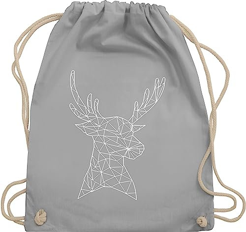 Turnbeutel Rucksack - Kompatibel mit Oktoberfest Tasche - Hirsch - Polygone - weiß - Unisize - Hellgrau - oktober fest kordel bavarian turnen bayrischer abend beutel bayerische mode baumwolle