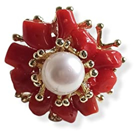 Anello Artigianale con Corallo del Mediterraneo e Perle Coltivate
