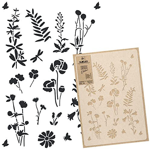 NAKLEO Große Malschablonen 43x64 cm, Wiesenblume Blumen Natur Muster, Wiederverwendbare Kunststoff Wandschablone DIY Handwerk, Holz Möbel Boden Stoff