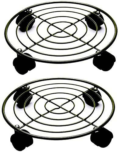 ETRAVEL Robuster rostfreier Stahl Pflanzkasten mit Rädern, 30,5 cm, rollbarer Pflanzenständer, 2 runde Pflanzrollen, bewegliche Blumentopfpalette, für drinnen und draußen, Topfpflanzen-Rollwagen