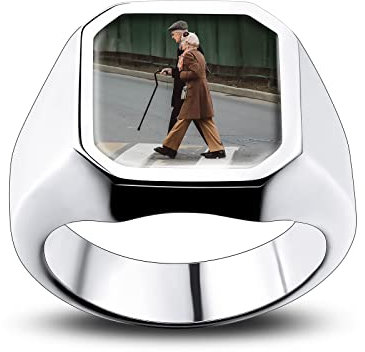 INBLUE Männer Ringe Edelstahl in Schwarz Personalisierte mit Foto Siegelring Schmuck Herren Erinnerung Personalisierte Geschenke für Freund Geburtstag Jahrestag (Silber Größe 65)
