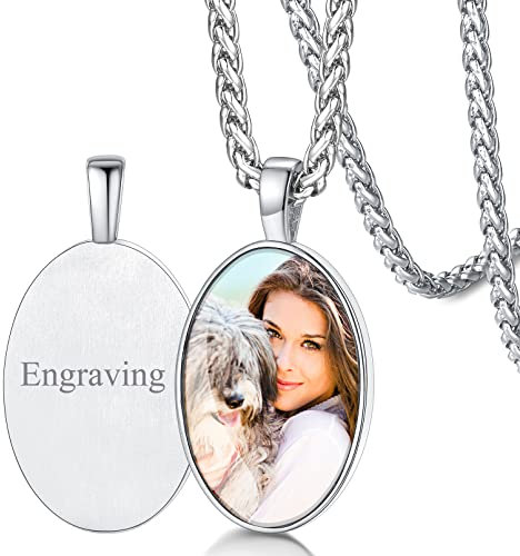 FaithHeart Pendentif avec Photo Gravé Collier Ovale Porte Photo Personnalisé Médaillon Acier Inoxydable Bijoux Vintage Cadeau Fête des Mères Annivesaire pour Maman Femme Fille