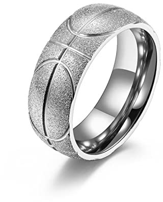 BCughia Eheringe Edelstahl, Ring Schmuck Silber Einfach Gravierter Basketball Ring Schmuck Hochzeit Männer Geschenke Größe 60(19.1)