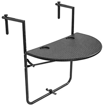 JIwqDY Klappbarer Balkonhängetisch Halbrund Einhängen Klapptisch 3 Höhenverstellbares Heben Geländer-Beistelltische für Terrasse, Garten und Terrasse (Color : Black, Size : A)
