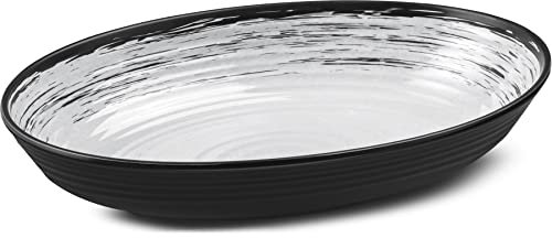 BRUNNER 0830067N.C3S Cuenco ovalado de melamina Stonetouch, Oval Servig Bowl Colección Granada, Color negro y blanco, libre de BPA, resistente a los golpes, lavable en lavavajillas