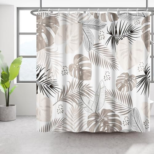 Bovlleetd 180x180cm Rideau de Douche Bohème Imperméable - Art Abstrait Milieu du Siècle, Plantes Tropicales - Lavable, Décoratif pour Salle de Bain avec Crochets