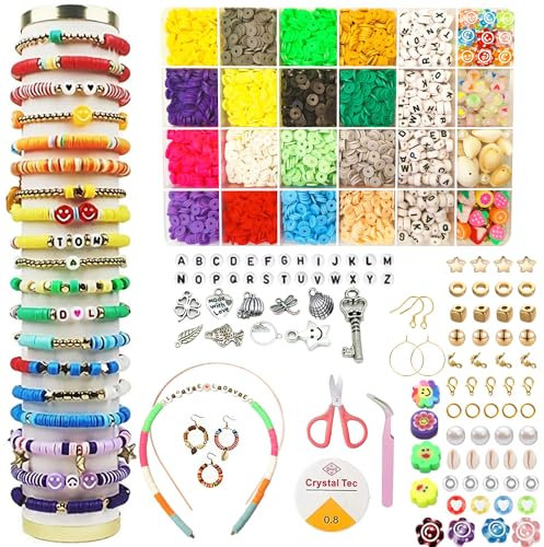 Vytung 4600pcs Clay Beads Bracelet Making,Beads for Jewelry Making With Letter Beads Smiley Face Beads Elastic Strings Bracelets Necklace