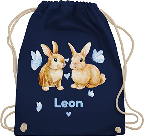 Turnbeutel Rucksack - Hase - Süße Hasen Jungen Osterhasen Geschenk I - Unisize - Navy Blau - und personalisierter beutel kinder hasenmotiv ostern stofftasche rabbit tasche. osterhase name tasche