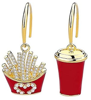 Hohe Reinheit 925 Mini-Wasserbohrgerät mit Pommes Frites Tasche kreative Cola Ohrringe Handgemachte Mode Schmuck und Ohrringe High-Speed Exquisite Einzigartige und unterschiedliche Ohrringe