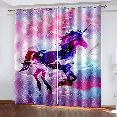 MAYNUO Vorhänge Blickdicht 3D Bunte Traum-Pferde Gardinen Verdunkelungsvorhänge 200x214 cm Verdunklungsvorhänge Ösen, Drucken Curtains Für Schlafzimmer Wohnzimmer Deko, Verdunklungsgardine 2Er Set