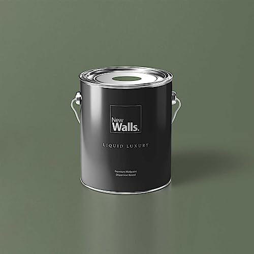 New Walls Premium Wandfarbe Grün, Olivgruen Liquid Luxury Dispersionsfarbe für Innenräume – 5 L