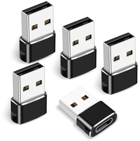 USB C Female to USB Male Adapter, 5-Pack, Type C to USB A Charger Converter for iPhone 16 15 14 13 12 11 Plus Pro Max, Samsung Galaxy S24 S23 S22 Ultra, Apple iWatch Watch Series 7 8, AirPods, iPad