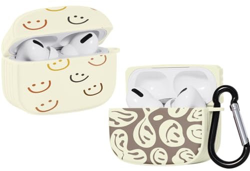 ZhuoFan [2 Piezas] Funda para Apple AirPods 3 2021 Case de Silicona Blanc Suave, Patrón de Sonrisa con Llavero para Mujeres y Hombres - Estuche Protectora para Auricolares [Carga inalámbrica]