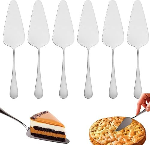 Lot de 6 Pelle à Tarte Spatule à Gateaux Pelle a Tarte INOX Pelle à Gâteau pour Couper Les Gâteaux Dentelés en Acier Inoxydable Poli pour Cuisine, Restaurant, Fête (Argent)
