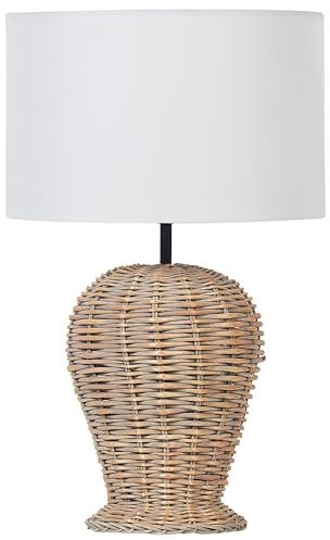 Beliani Tischlampe Rattan natürlich Vasenform mit Stoffschirm weiß Schalter Boho Furelos