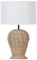 Beliani Tischlampe Rattan natürlich Vasenform mit Stoffschirm weiß Schalter Boho Furelos