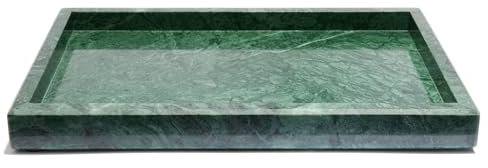 Bandeja de mármol auténtica hecha a mano, elegante y versátil para salón, cocina y baño, 30 x 20 x 3 cm, color crema, negro y verde oscuro (verde)