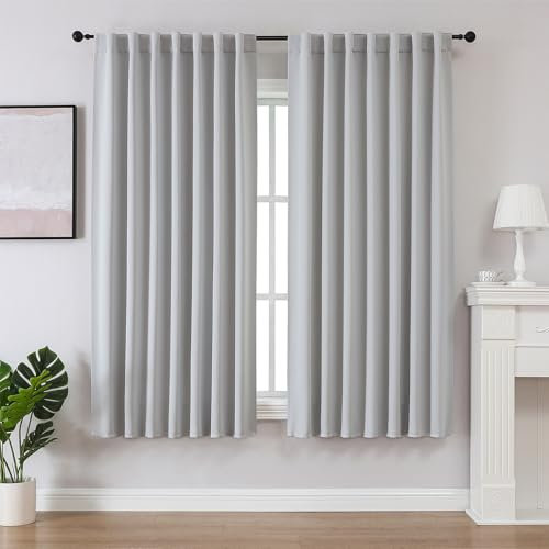 Joydeco Schlaufen Verdeckten Vorhänge 2er Set,H 158 x B 132 Grauweiß Verdunkelung Blickdicht Kurze Vorhang Stangendurchzug Gardinen Maschinenwaschbar Curtains Schlafzimmer Wohnzimmer Badezimmer
