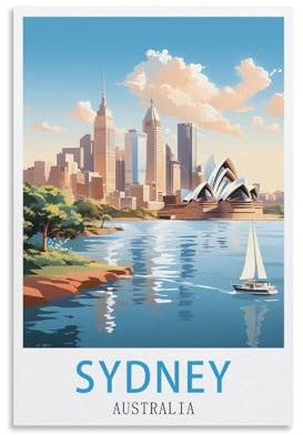 LNUYITR Vintage-Reiseposter Sydney, Australien, 50 x 75 cm, Leinwand-Kunst-Poster und Wandkunst, Bilddrucke, modernes Wohnzimmer-Dekor-Poster