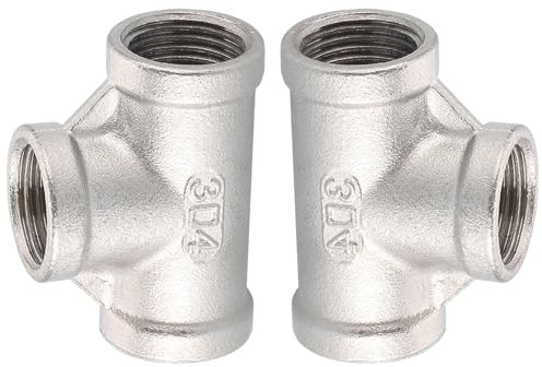 Eabdice 2 Stücks T-Stück Verteiler Messing vernickelt, Edelstahl T Rohrfittings, Rohrverbinder | Interner Spiralkanal | Edelstahl | Silber