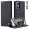 owlhold Handyhülle für Xiaomi 12/12X/12S Hülle, Premium Lederhülle Weiches Vintage-Nubukleder Faltbare Ständer Klapphülle Kartenfach Standfunktion stoßfest Schutzhülle -Schwarz