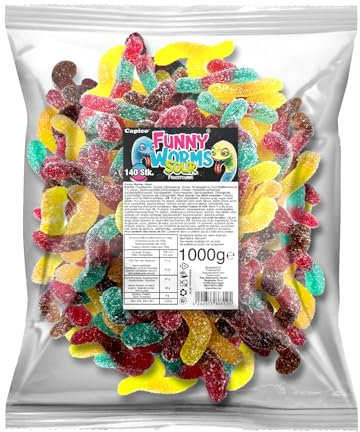 Capico Funny Worms Sour Fruchtgummi (1000g) im Beutel, Halal