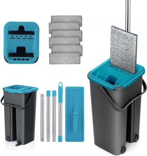 Serpillère pour nettoyer les carreaux et les murs Serpillère avec seau essoreur serpillère auto-essoreuse Serpillière de nettoyage pour sols Brosse serpillère 6 tampons microfibre nettoyant et