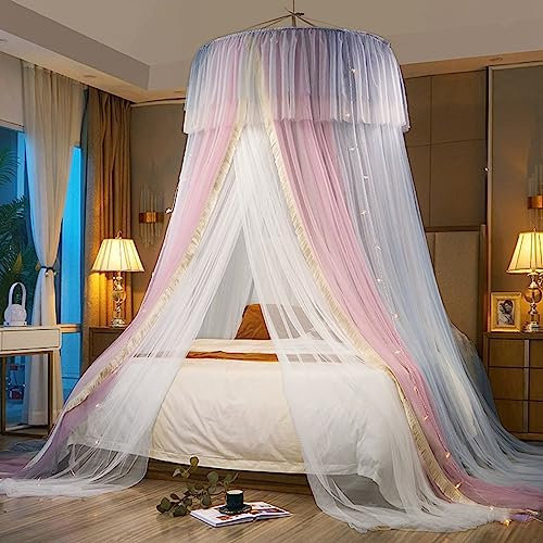 Walkervo Moskitonetz Bett Groß Mückennetz Betthimmel Für Kinder Baldachin Insektenschutz Fliegengitter Mit Lichtern Moskitonetz Zelt Für Bett Für Einzelbett Und Kinderbett, Pink