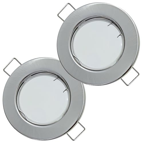 2er Set Flache Milchglas SMD LED Modul Einbauleuchten | Farbe Edelstahl gebürstet | 5W | 230V | Starr | Klemmring | LED Spots für die Decke bei wenig Einbautiefe | Wohnzimmer | Küche | Schlafzimmer