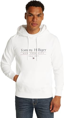 Tommy Hilfiger Herren Hoodie Center Stack mit Logo, Weiß (White 658 170), XXL