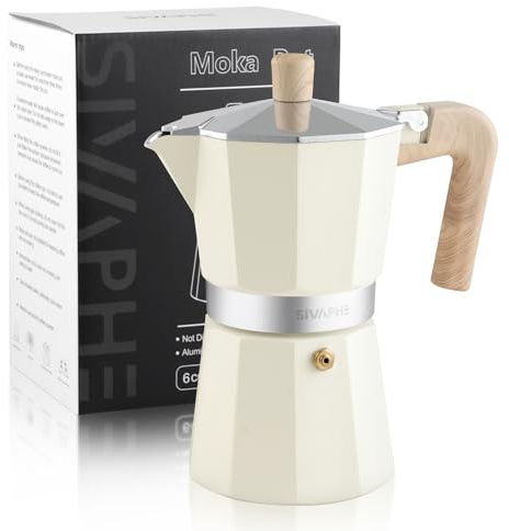 Sivaphe Cafetière à moka en aluminium, 6 tasses à expresso, percolateur et cafetière, cafetière italienne et cubaine portable pour la maison et le camping, blanc