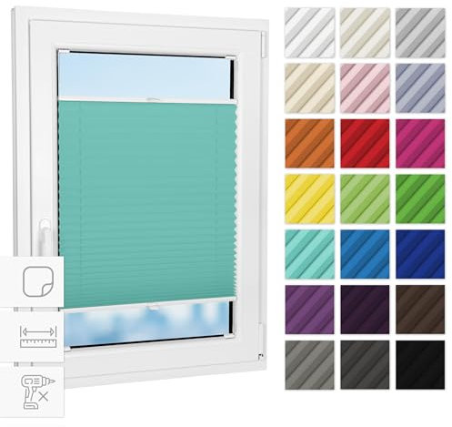 Estika Plissee zum kleben innenrahmen - Türkis - 95 cm x 200 cm - Plissee ohne Bohren, Plissee kleben, Rollos für Fenster ohne Bohren, Jalousien Fenster für innen, Fenster plissee
